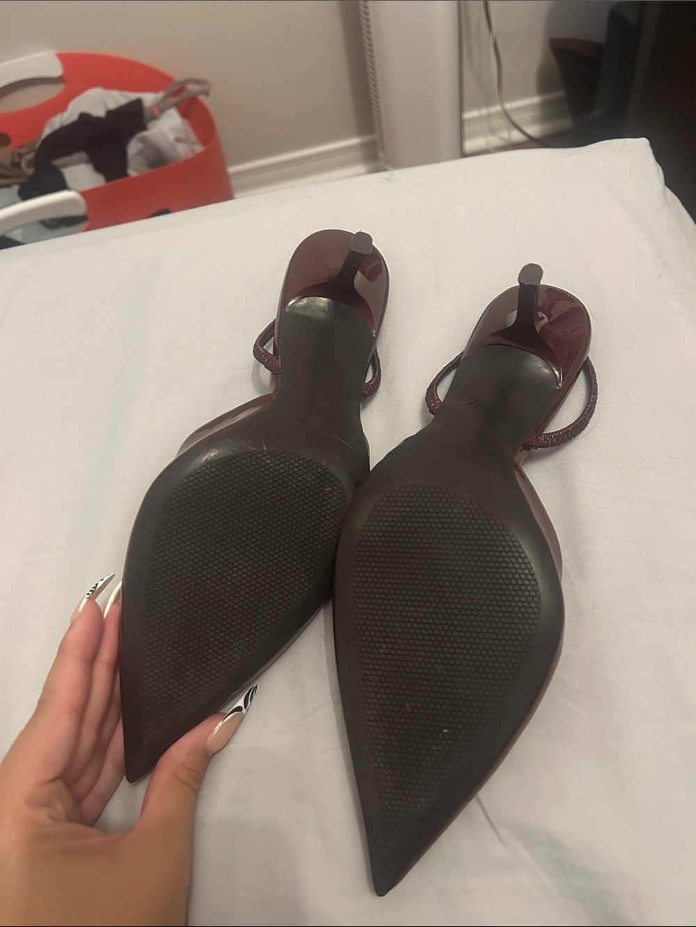 Zara Pointed-Toe Slingback Heels in Burgundy size 39 - Picture 3 of 4